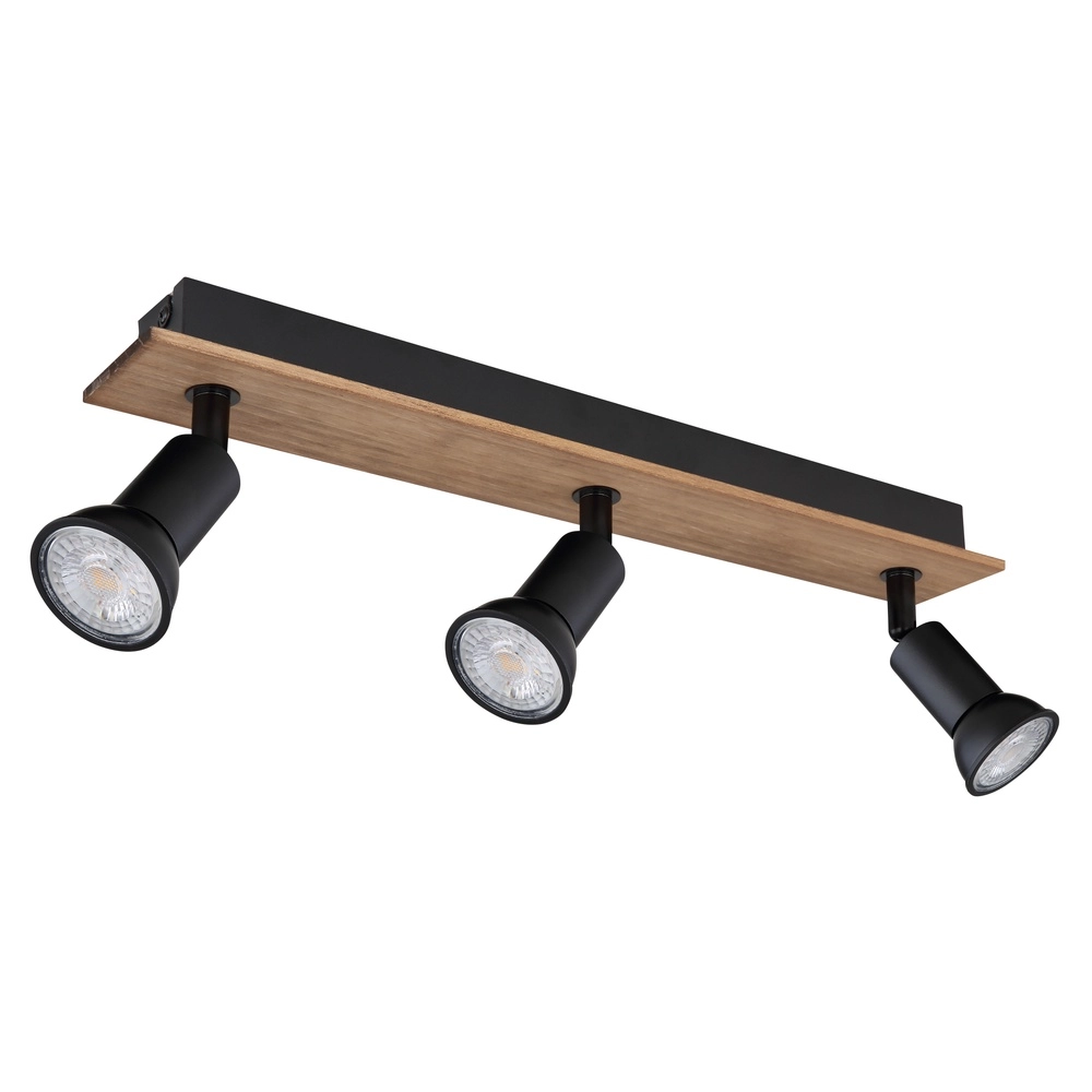 Plafondspot Drew zwart met hout 3-lichts Globo 9007371433780