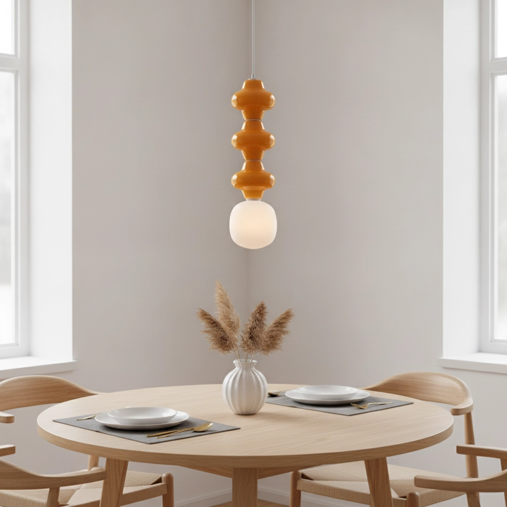 Hanglamp Clio L oranje keramiek met wit glas
