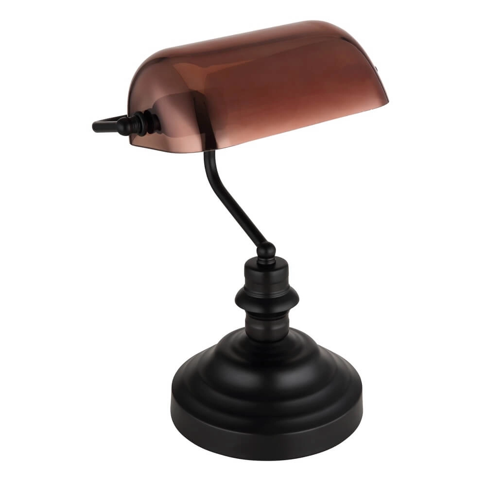 Klassieke bureaulamp Antique zwart met bruin glas Globo 9007371474141