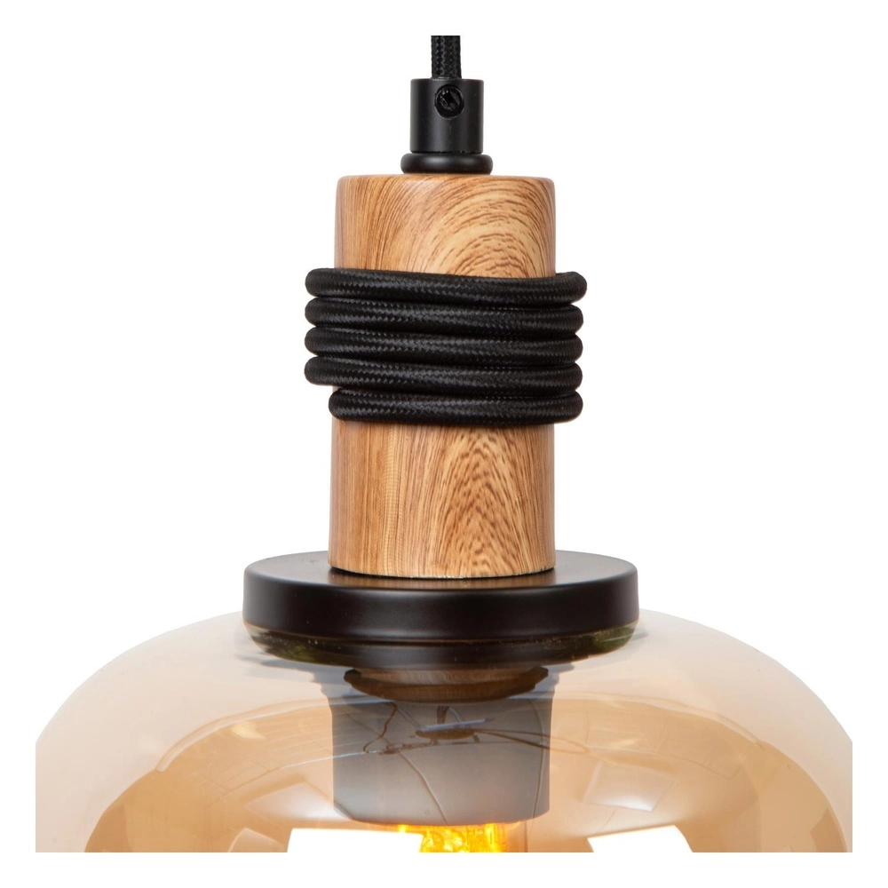 3-lichts hanglamp Ilona zwart met amber glas Lucide 5411212452689