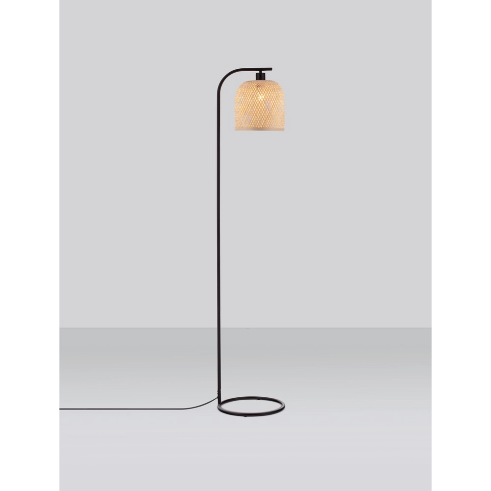 Vloerlamp Intra zwart met bamboe kapje