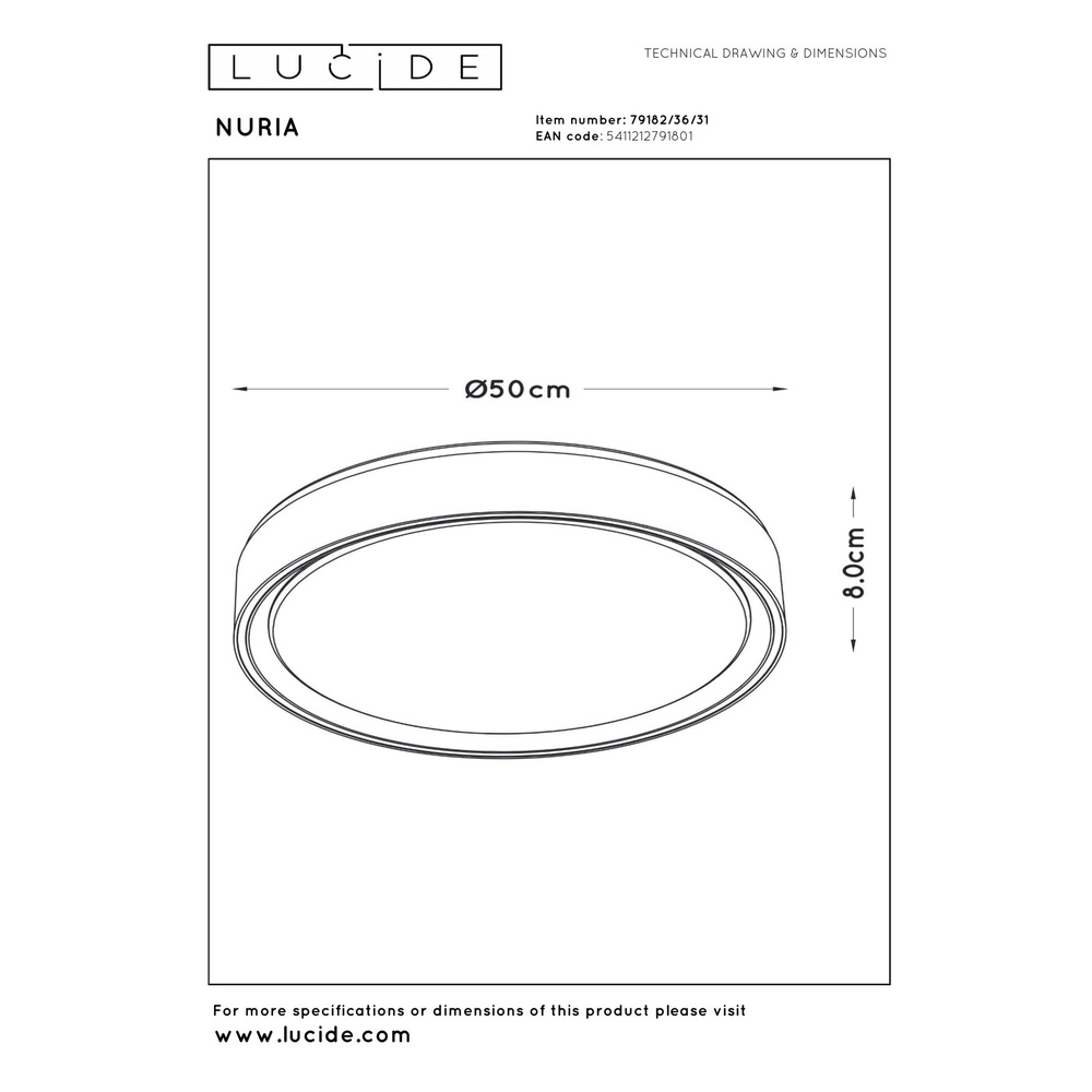 plafonniere Nuria Ø 50cm wit Lucide 5411212791801