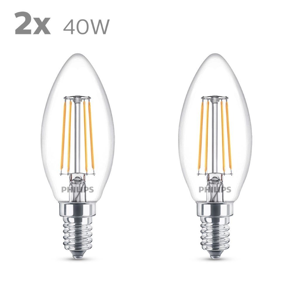 Lichtbron kaars 4,3W - E14 - 2700K - 470 lumen set van 2 Philips 8718699777616
