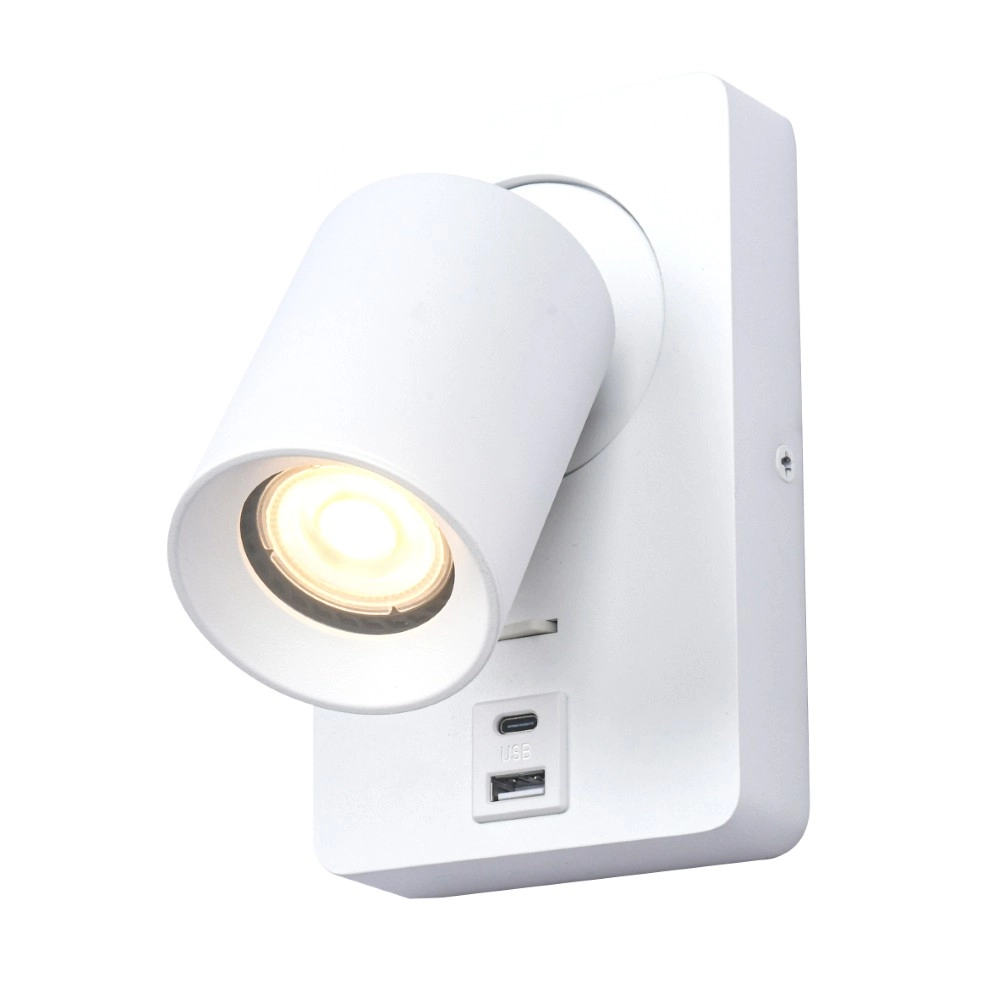 Bedlampje Megano USB wit met USB-A en USB-C