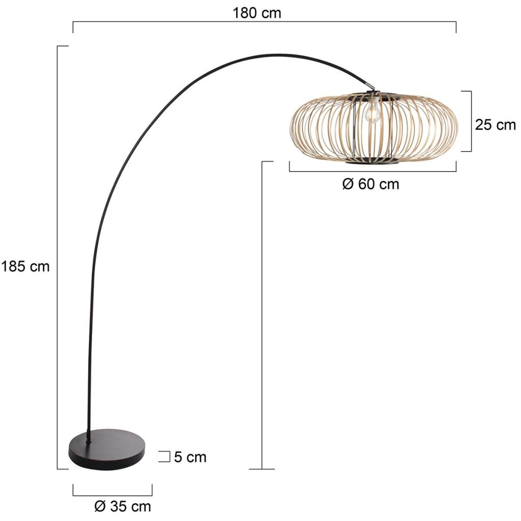 Booglamp zwart Solva met bamboe kap Ø60cm Steinhauer 8712746182620