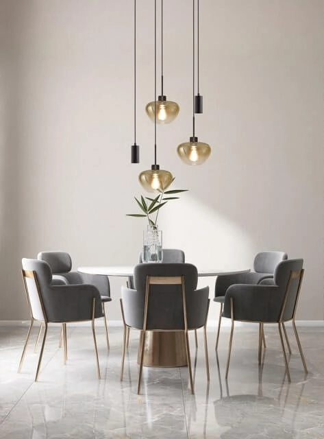 5-lichts hanglamp Genua zwart met 2x goud glas Ø 24cm en 2x pendel Masterlight 8718121357157