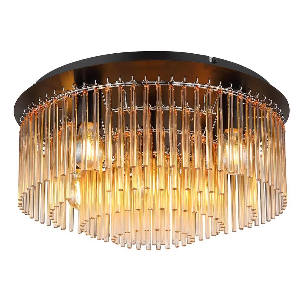 Zwarte plafondlamp Gorley met amberglas Ø 50cm