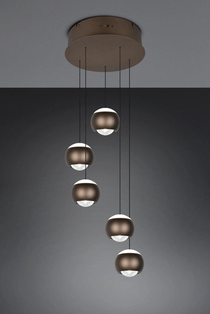 5-lichts vide hanglamp Orbit platinum bruin Trio 4017807686579