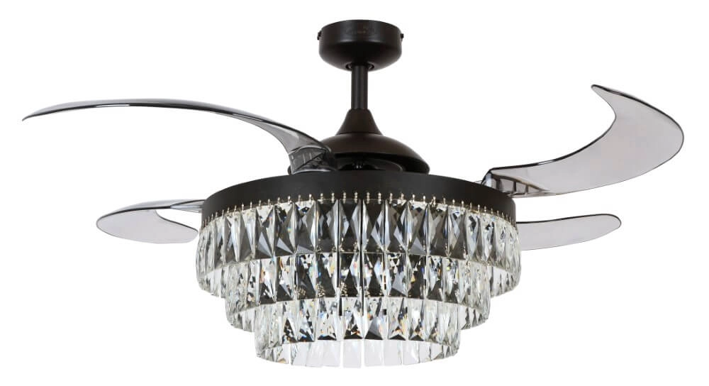 Zwarte plafondventilator met kristal Fanway Veil Ø 122cm