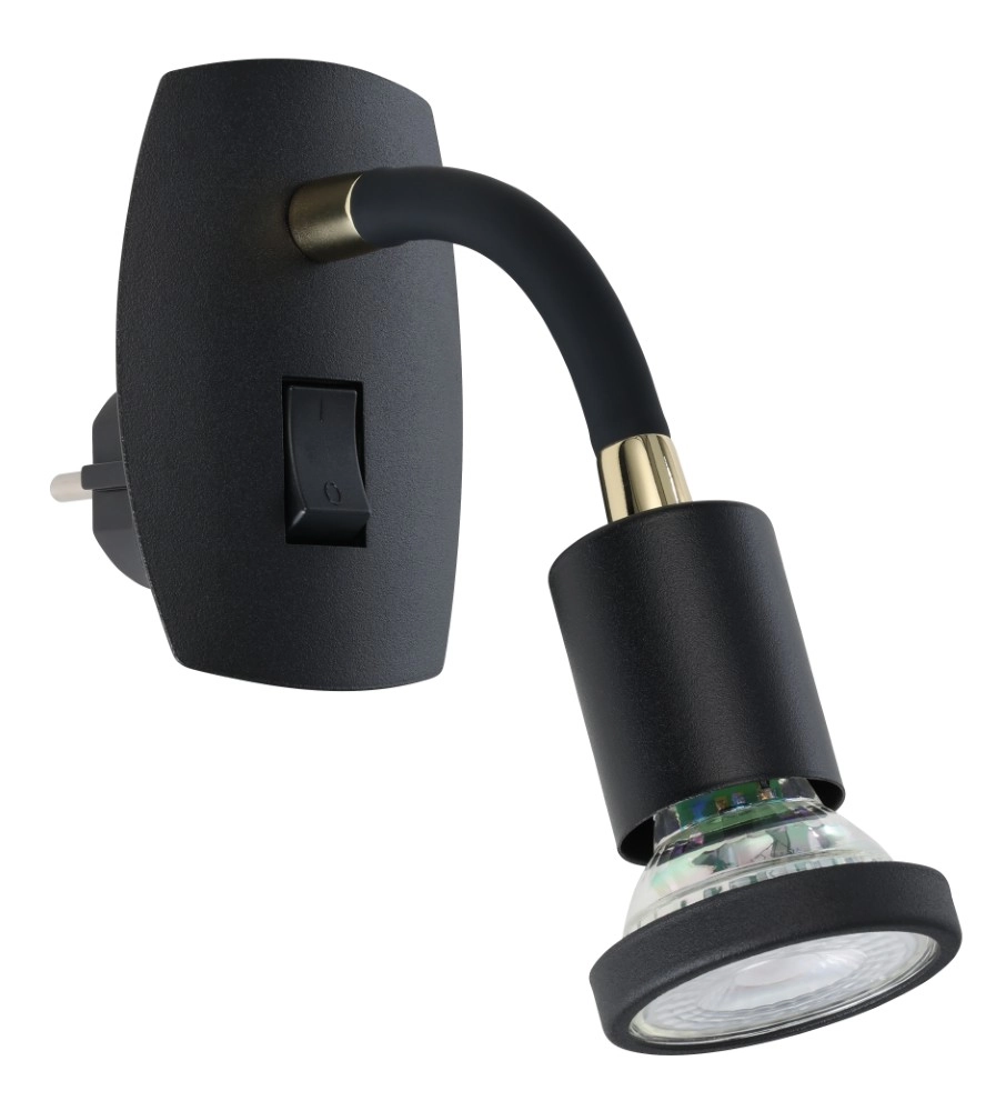 Stekker wandlamp Parrini schakelaar - flexibel - zwart/messing