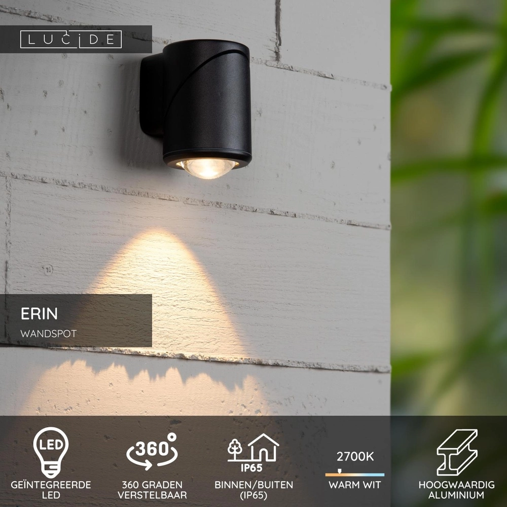 Design opbouwspot Erin IP65 zwart enkel Lucide 5411212152046