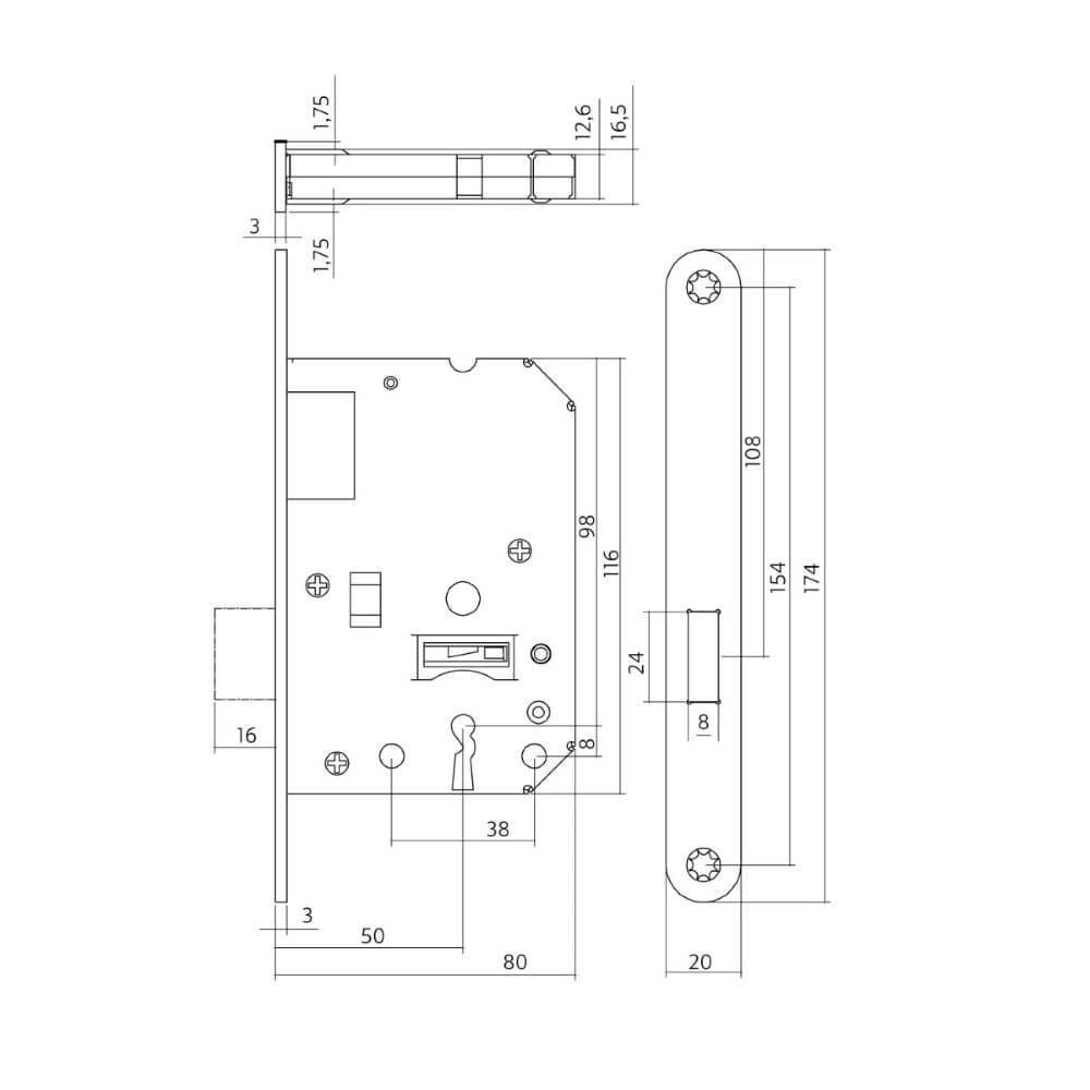 Slotkast klavier Domus wit 55mm geen kruk Intersteel 8714186418420