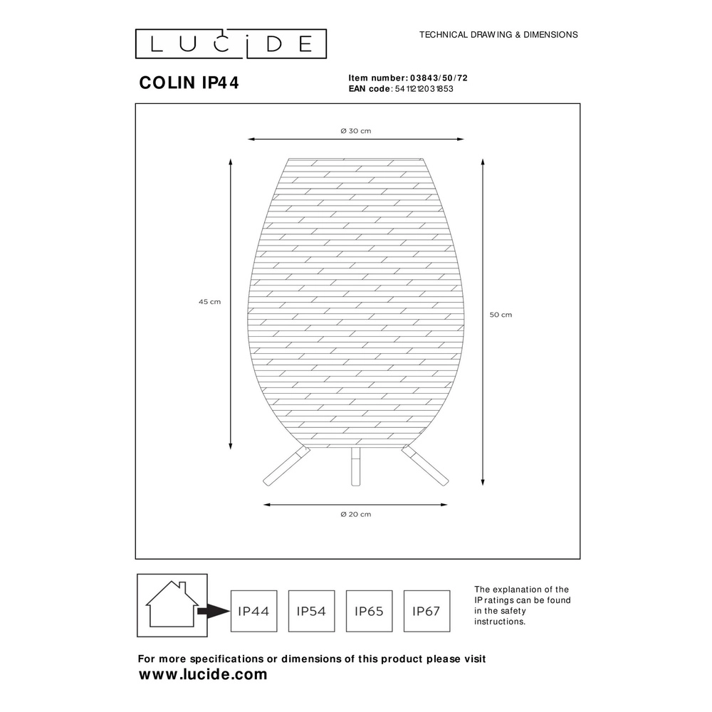 Tafellamp oplaadbaar Colin Ip44 rotan Lucide 5411212031853