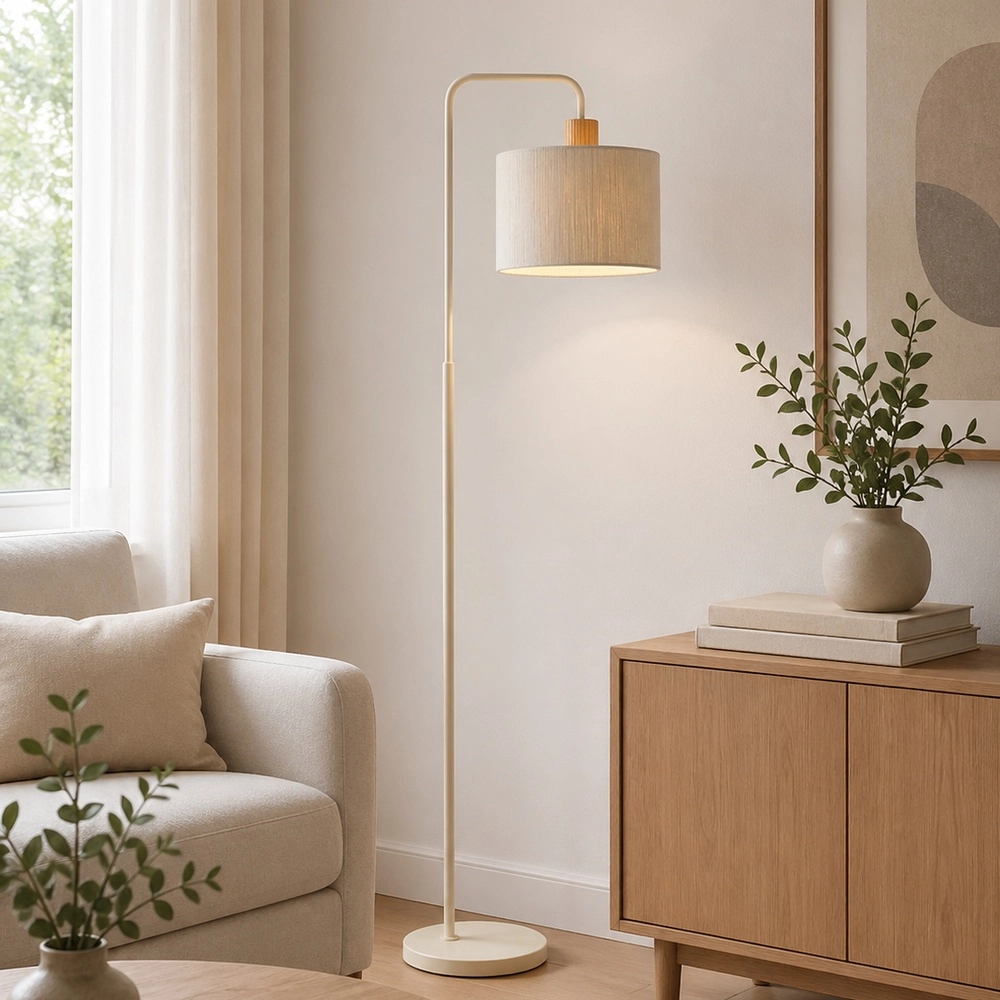 Japandi vloerlamp Arlo zand bruin met hout Brilliant 4004353477072