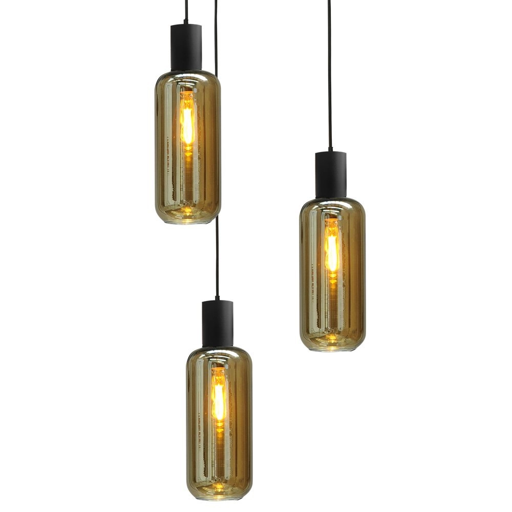 Hanglamp Bounty 3-lichts zwart met smoke glas Masterlight 8718121247847