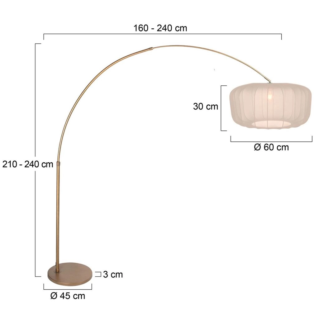 Bronzen booglamp Vela Lino met crème kap Ø60cm Steinhauer 8712746185683