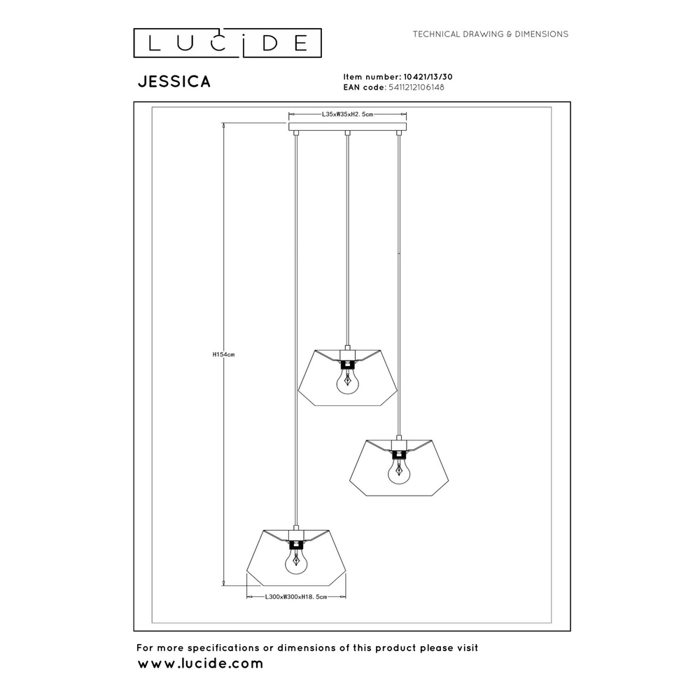 Hanglamp Jessica zwart 3-lichts Lucide 5411212106148