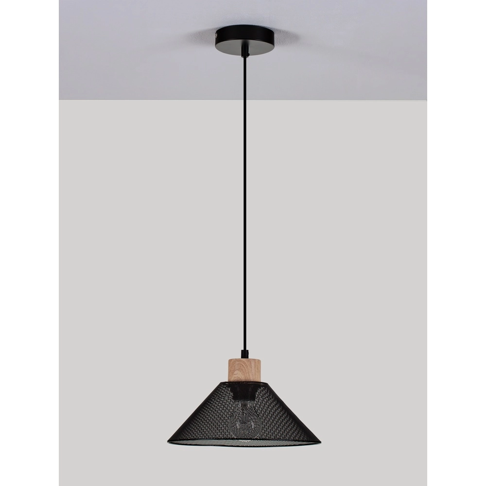 Design hanglamp Ian zwart met hout Lyora 5212017436245