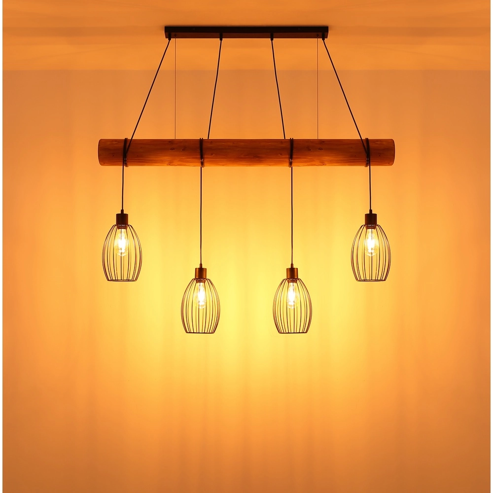 Landelijke hanglamp Berti 4-lichts hout met zwart Globo 9007371583591