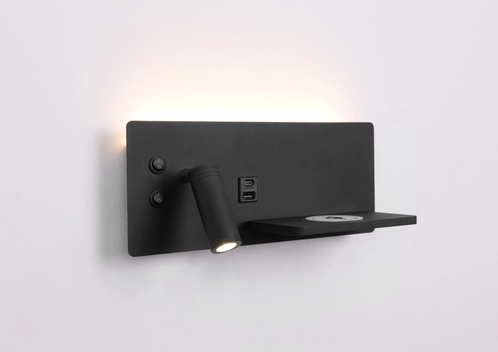 Bedlampje Charge links zwart met draadloze oplader