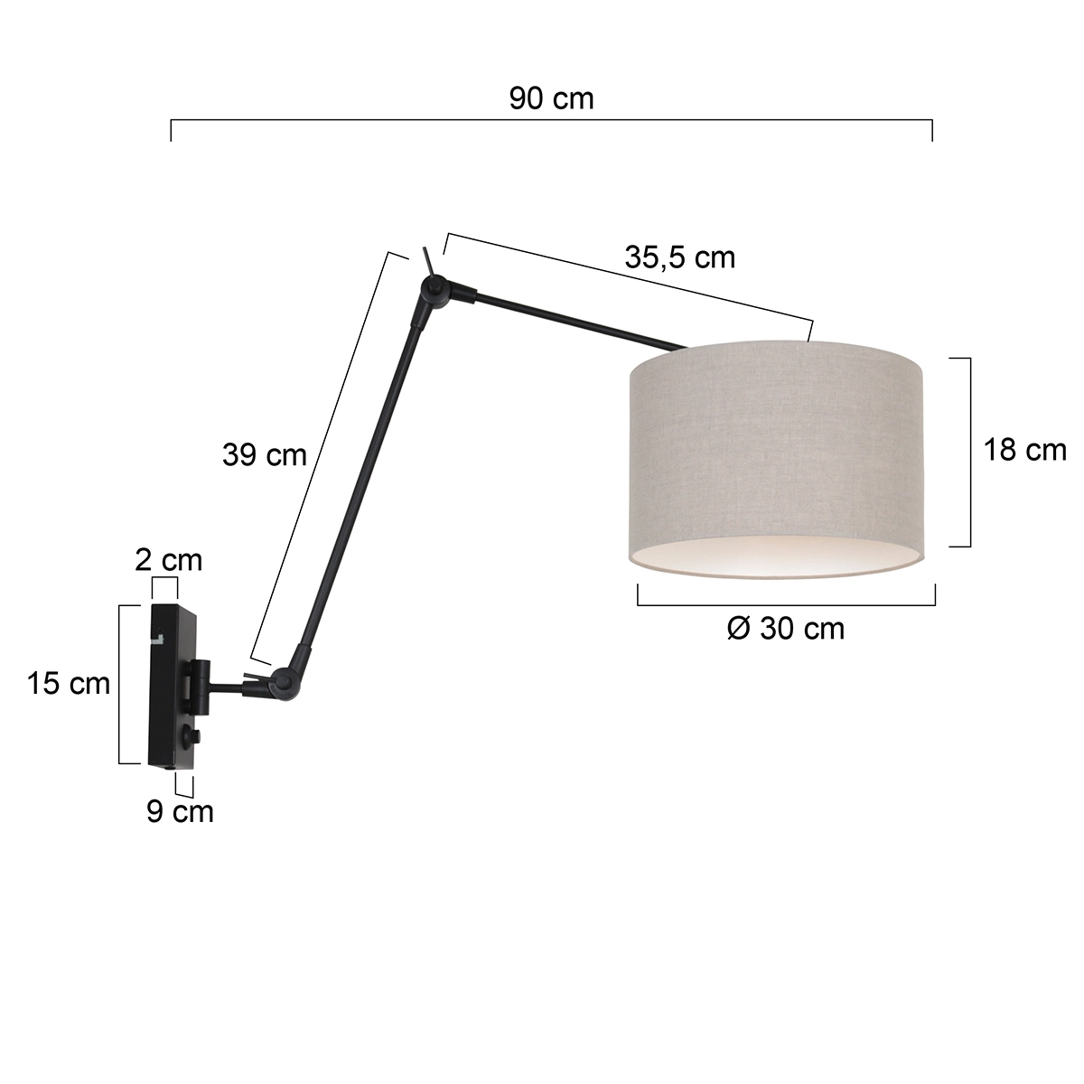 Wand Leeslamp Prestige Chic zwart met 30cm taupe lampenkap Steinhauer 8712746145892