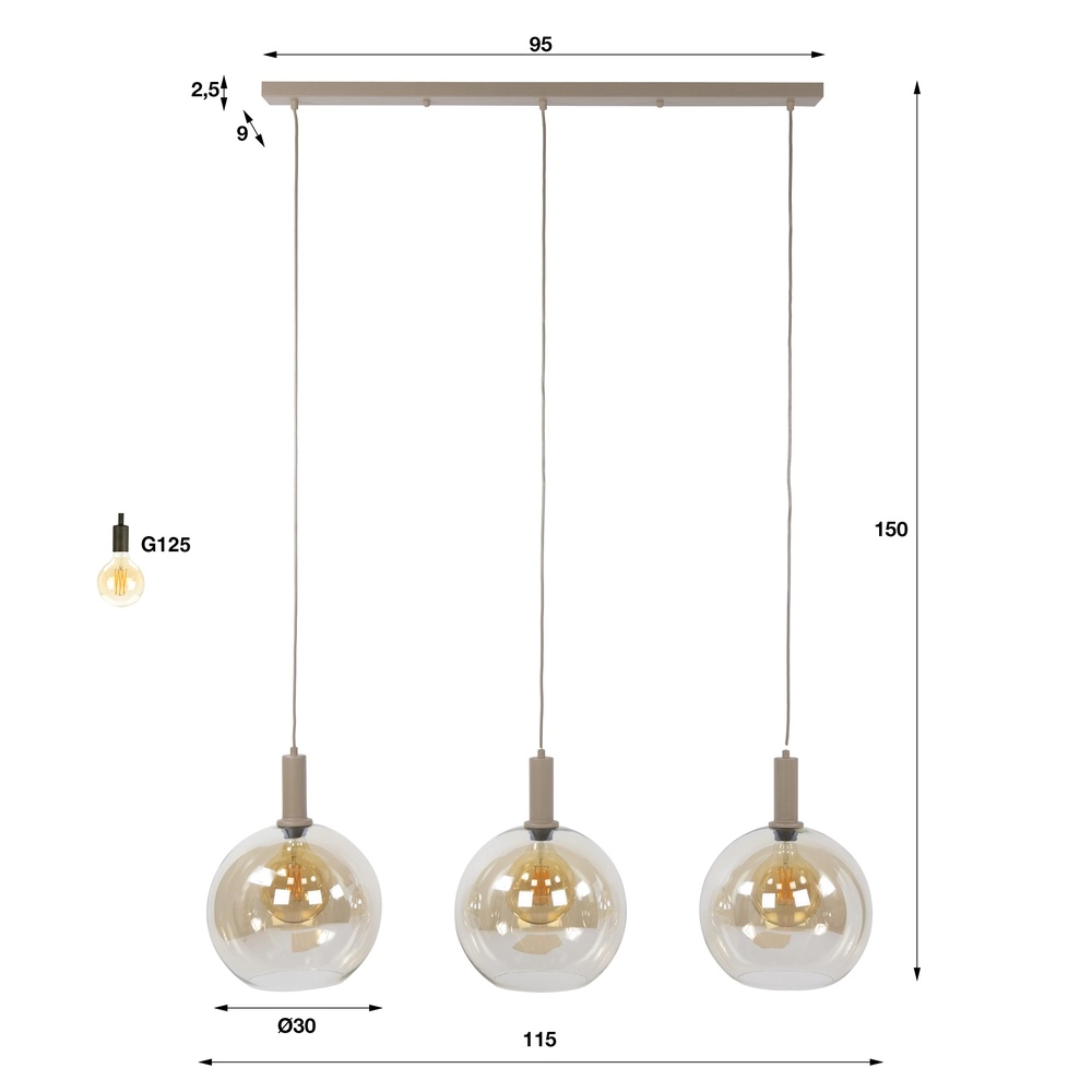 Design hanglamp Sfera 3-lichts zand bruin Lyora 8716803515147