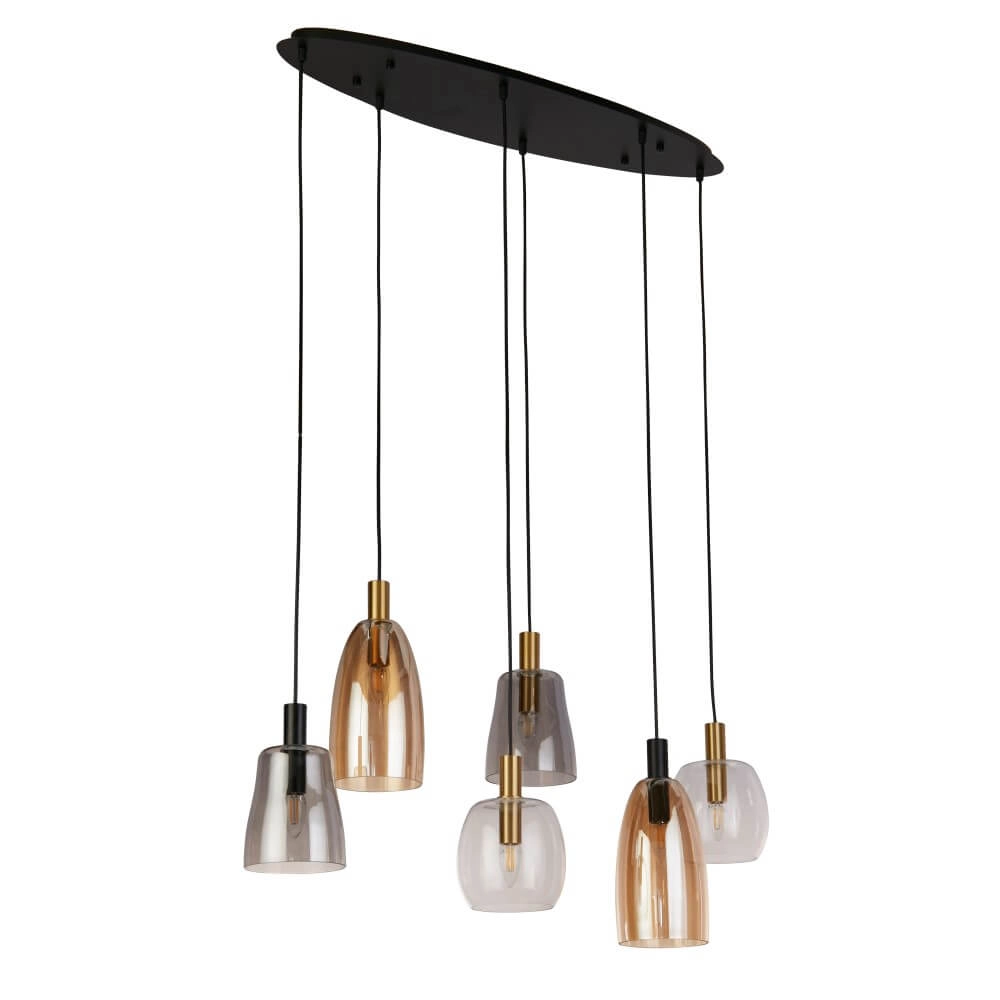 6-lichts hanglamp Divine meerdere kleuren glas