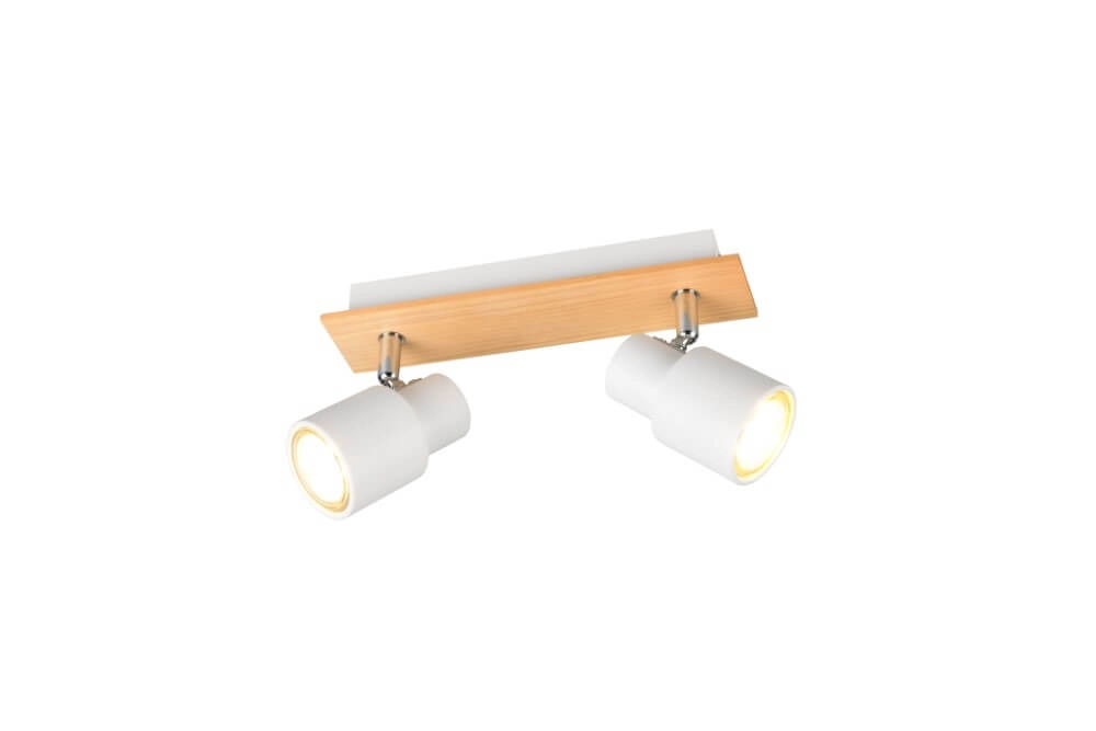 2-lichts plafondlamp Pierre wit met hout