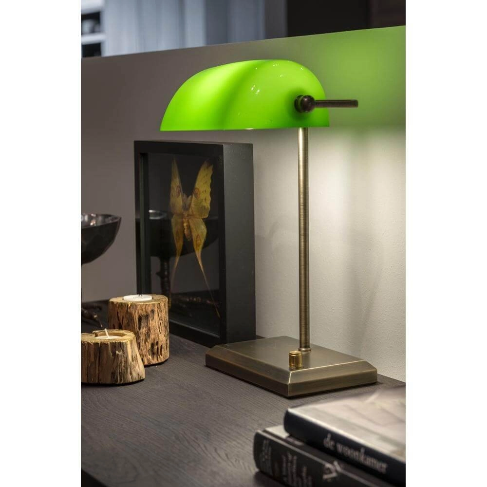 Klassieke bankierslamp Oxford brons met groen Artdelight 8720701100145