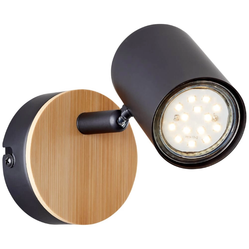 Wandlamp Niels zwart met hout Brilliant 4004353410192