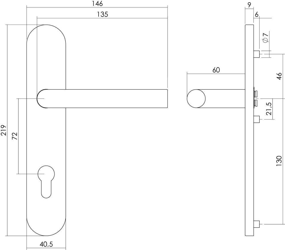 Deurklink Recht PC 72mm RVS Intersteel 8714186172070