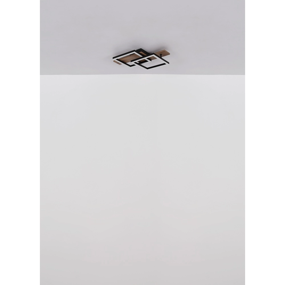 Design plafondlamp Jeffry zwart met hout 44cm Globo 9007371507597