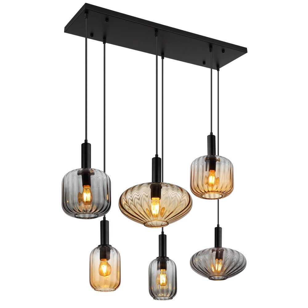 Hanglamp Valletta met gekleurd glas 6-lichts
