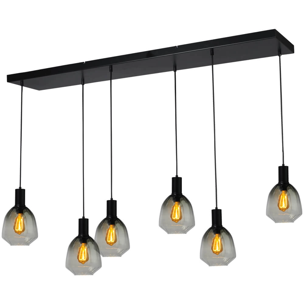 6-lichts hanglamp - zwart - Porto met Nicolette green glazen