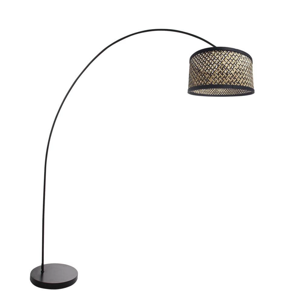 Booglamp Solva zwart met bamboe kap