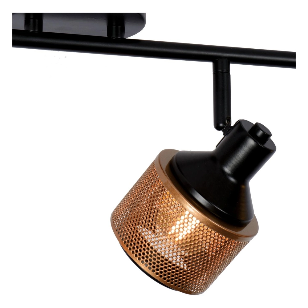 Plafondlamp Rafa 4-lichts zwart met koper Lucide 5411212771308