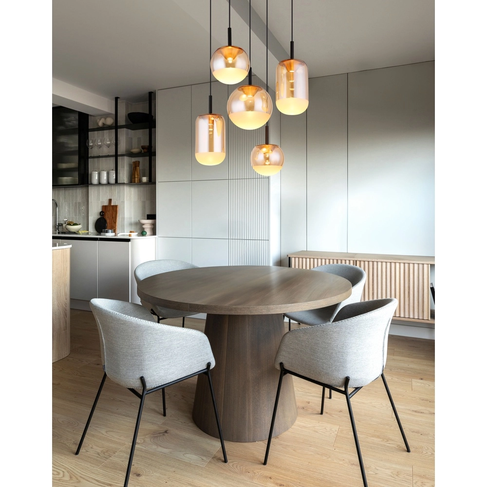 Design hanglamp Severin 5-lichts zwart met amber glas Globo 9007371537945