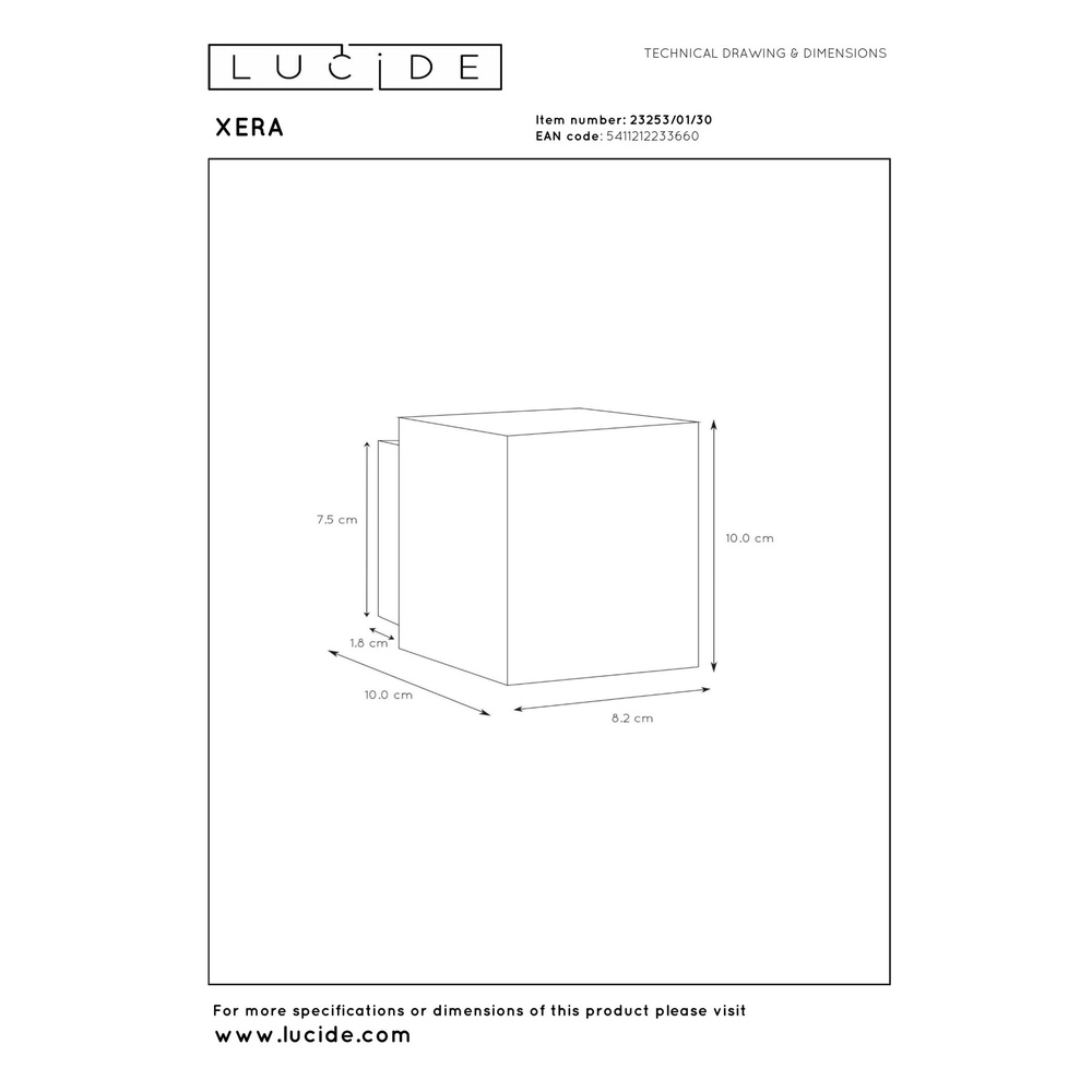 Wandlamp Xera 8cm zwart Lucide 5411212233660