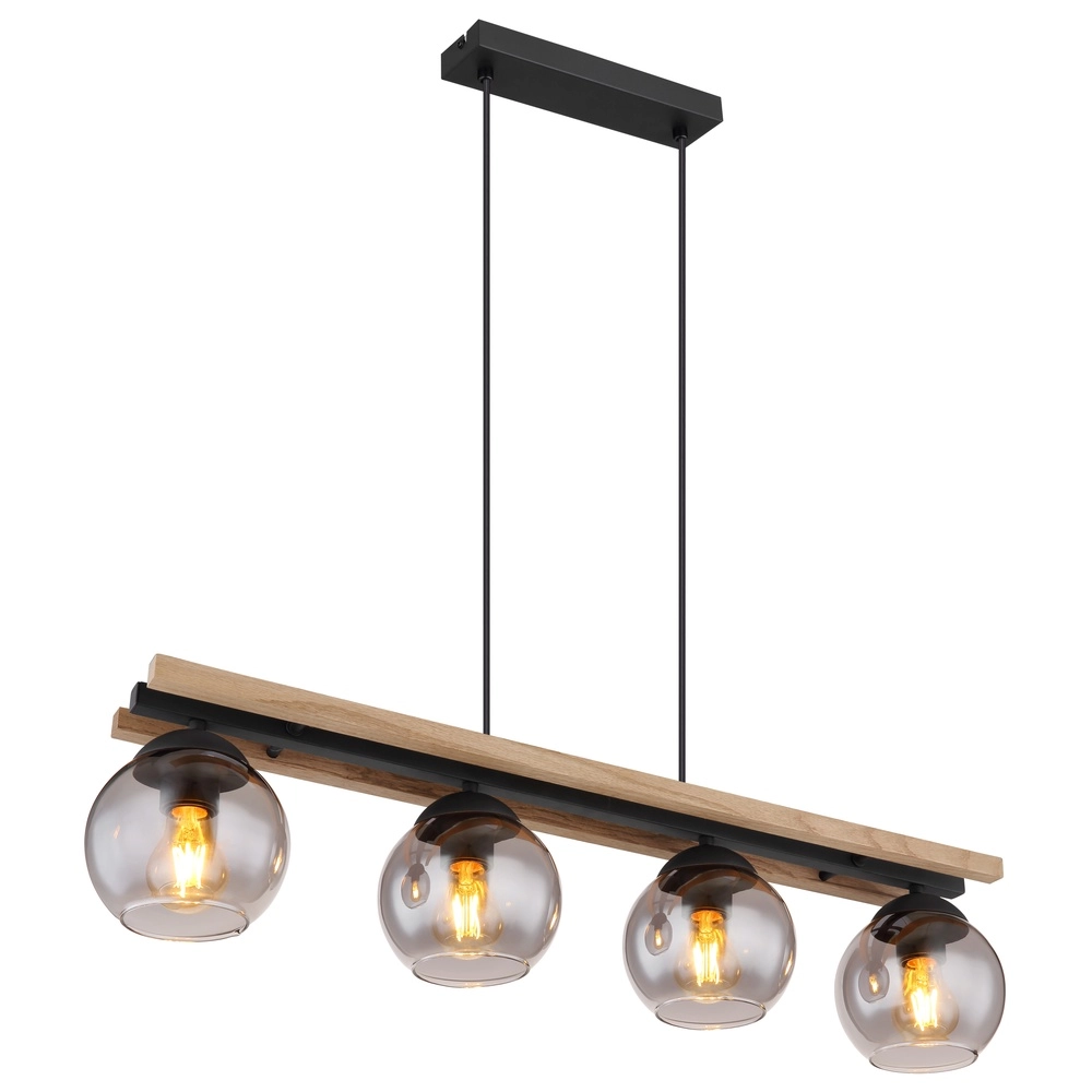 4-lichts hanglamp Conni zwart met hout