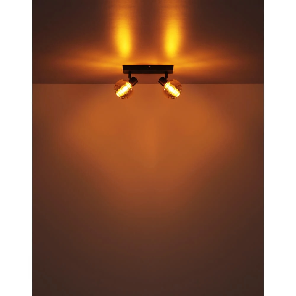 Zwarte plafondlamp Tokki 2-lichts amber smoke glas Globo 9007371455027