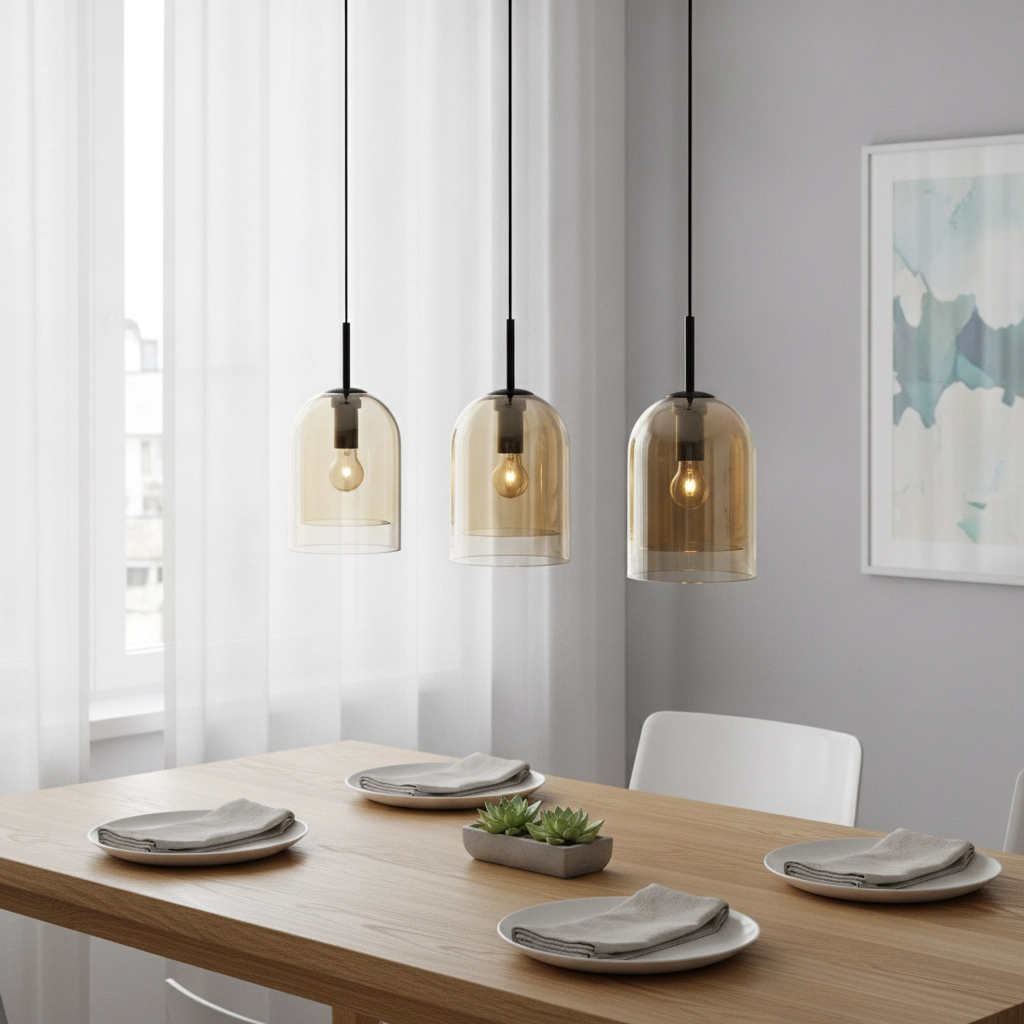 Hanglamp Velor 3-lichts zwart met amber glas recht