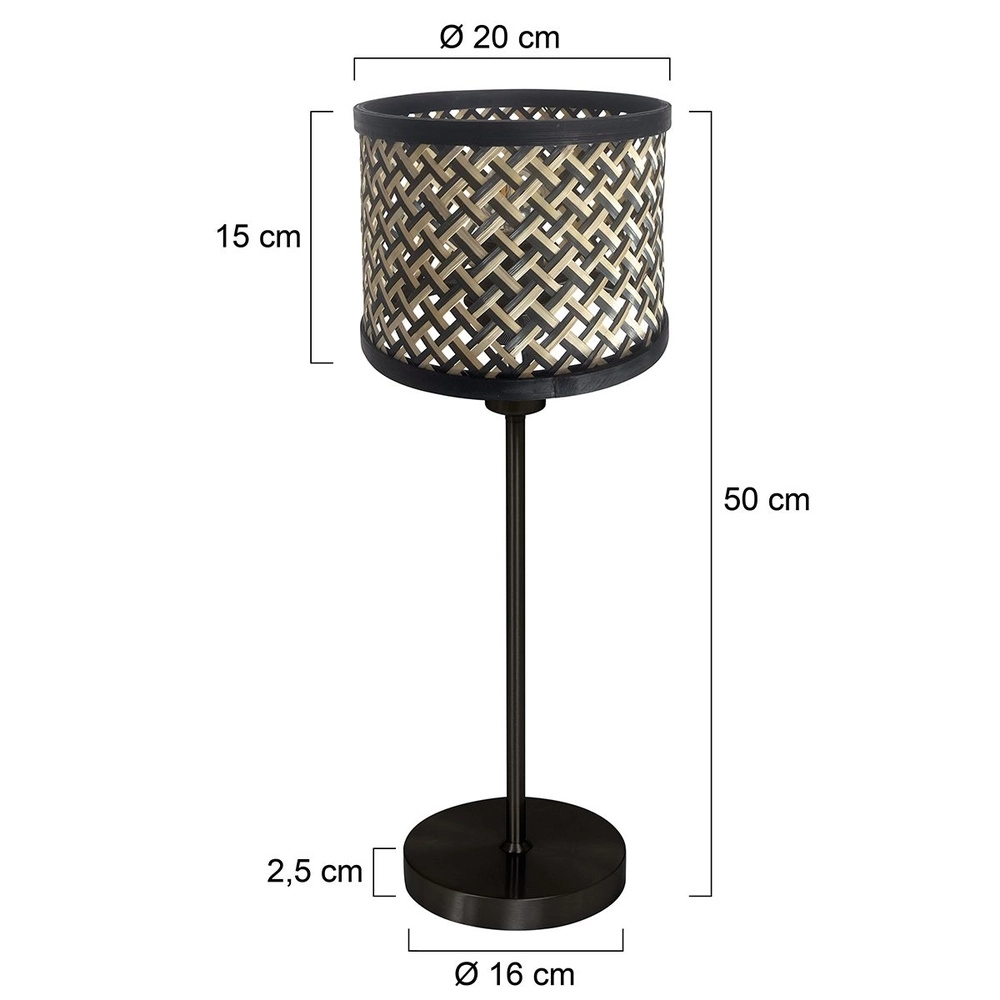 Zwarte tafellamp Noor met rotan en zwarte kap Steinhauer 8712746182149