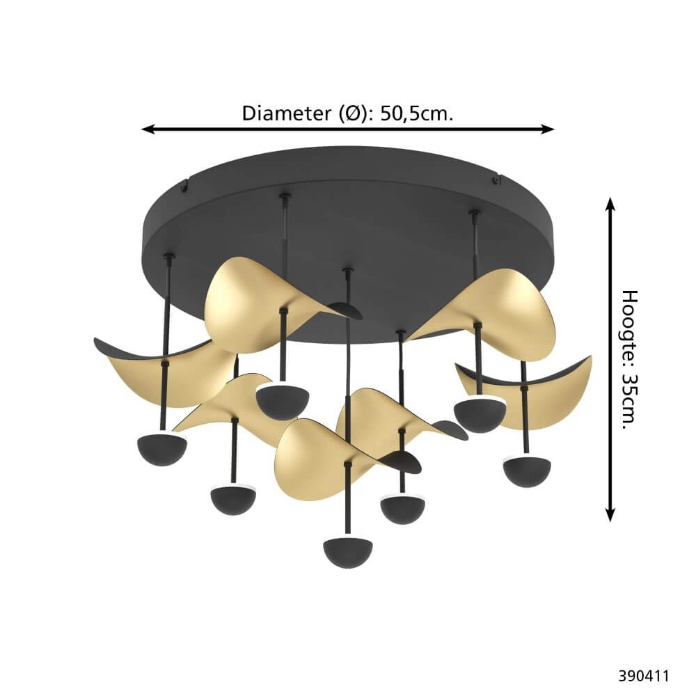 Design plafondlamp Dracera zwart met goud Stars of Light 9008606307098
