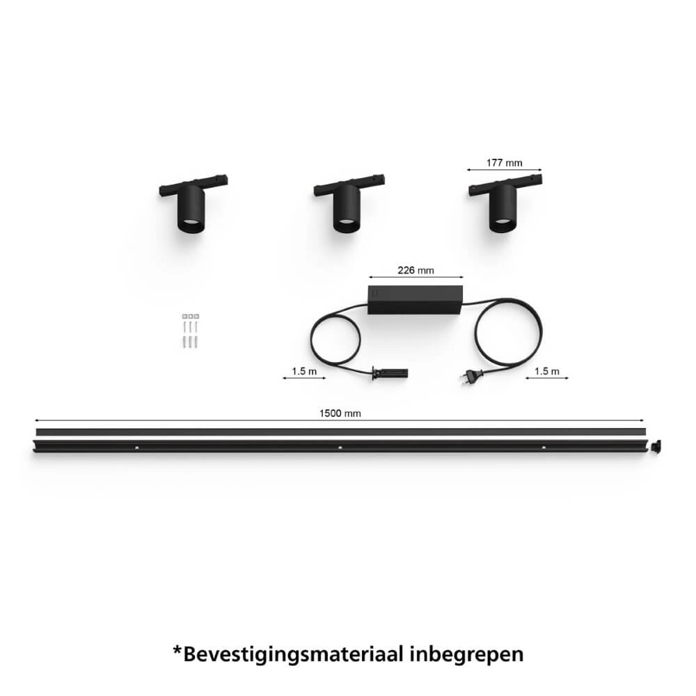 Hue Perifo - White and color set van 3 wandspots zwart Philips 8719514407848