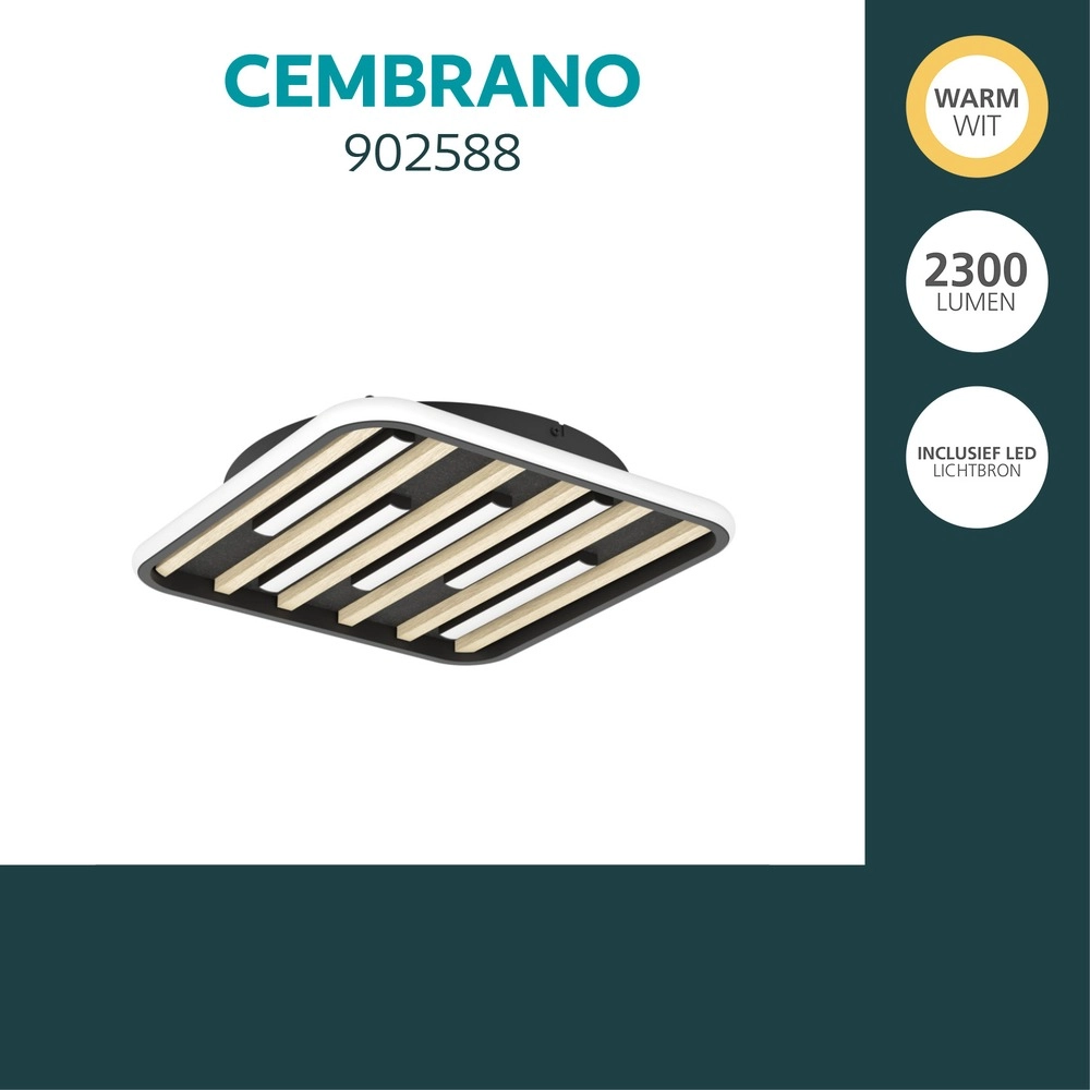 Moderne plafondlamp Cembrano zwart met hout vierkant Eglo 9008606388141