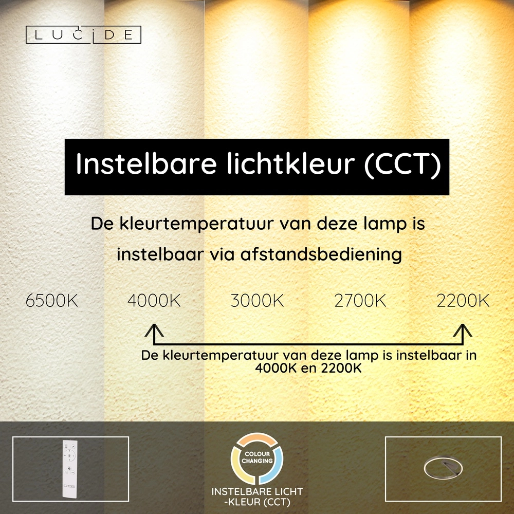 Design plafondlamp Applause Ø 40cm - geborsteld staal - met afstandsbediening Premium by Lucide 5411212221780