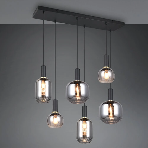 Eetkamer hanglamp Diva 6-lichts - smoke glas