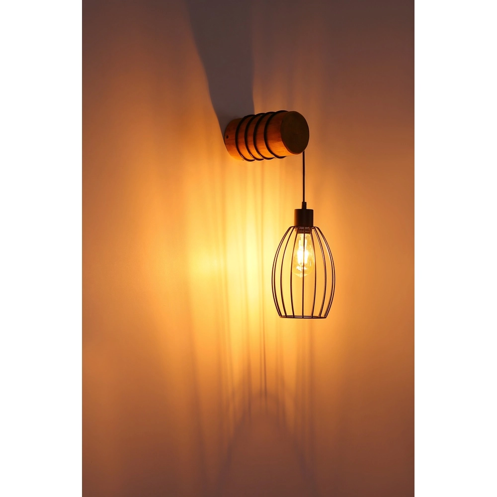 Wandlampje Berti zwart met hout Globo 9007371580330