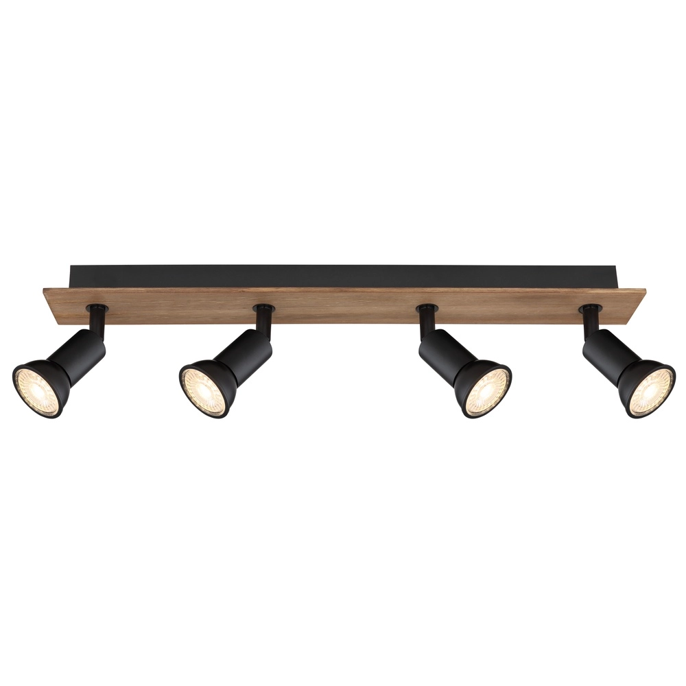 Plafondspot Drew zwart met hout 4-lichts Globo 9007371436781