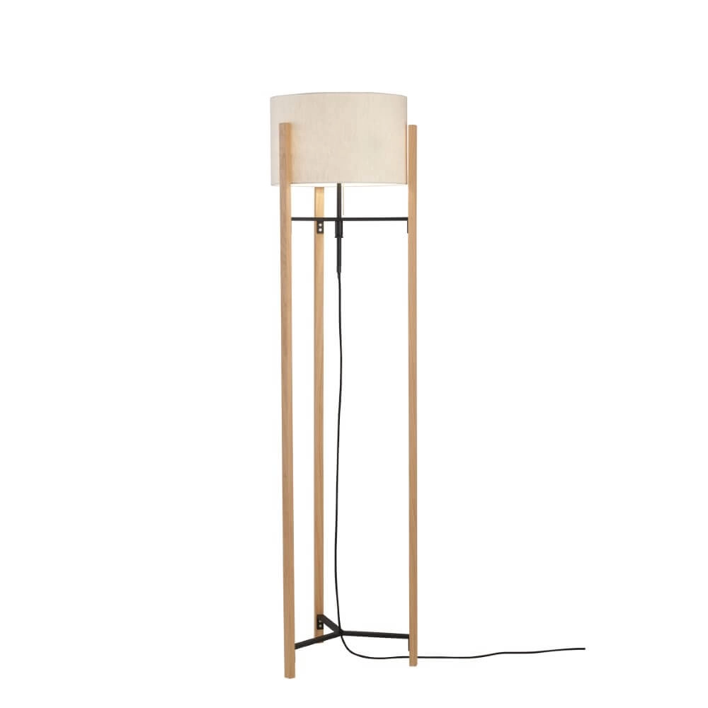 Schemerlamp Shine-Wood met crème kap